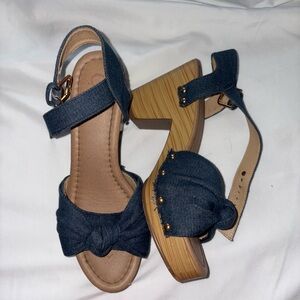 Denim Block Heel Sandals